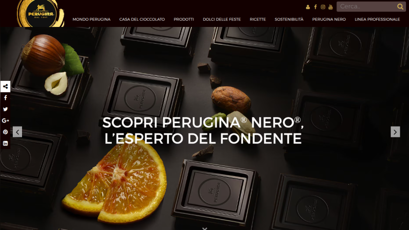 Perugina Nero dark chocolate with hazelnuts and orange slices, headline promoting expertise in dark chocolate