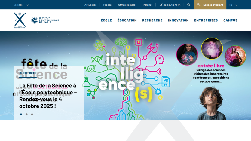 Homepage promoting the Fête de la Science event at École Polytechnique.