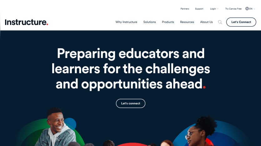 Homepage promoting educational solutions with a call to action to connect.