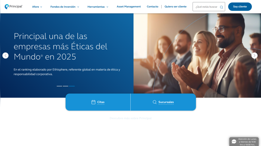 Website showcasing a company recognized for ethics in 2025 with a group of applauding individuals.