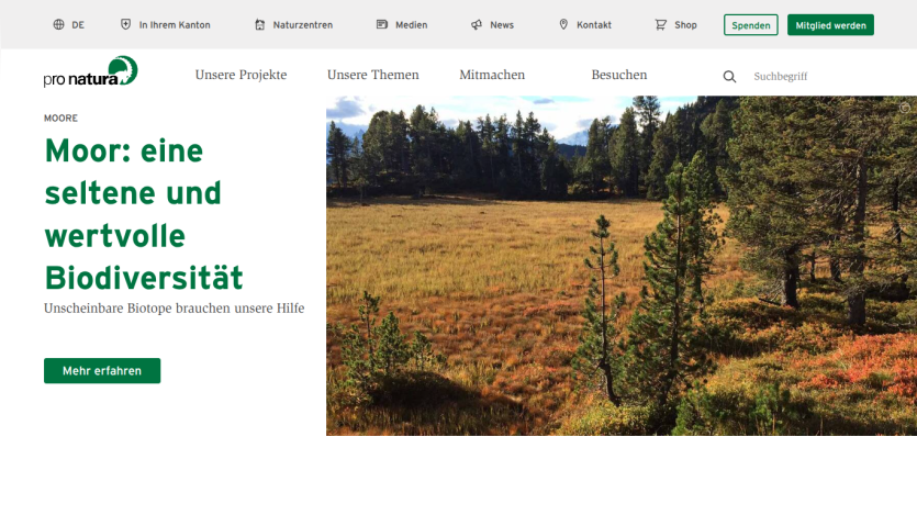 Website promoting rare and valuable biodiversity of moors with a call to action to learn more
