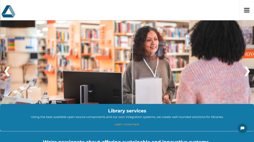 Library services section highlighting solutions for libraries with a smiling librarian.