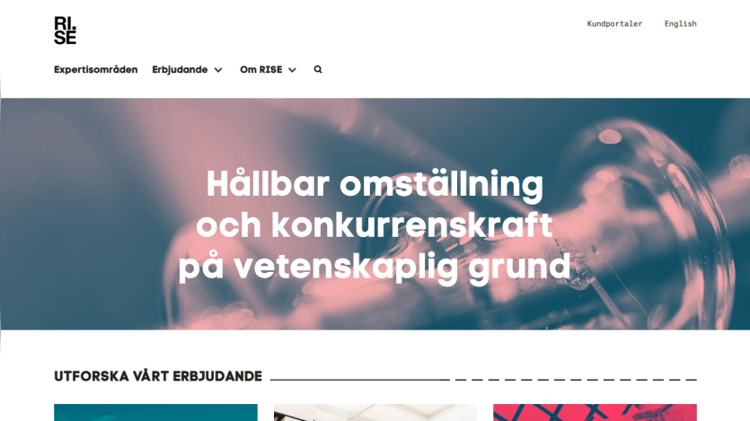 Website header with a focus on sustainability and competitiveness based on scientific grounds.