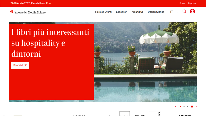 Homepage featuring books on hospitality with a scenic view and a call-to-action button.