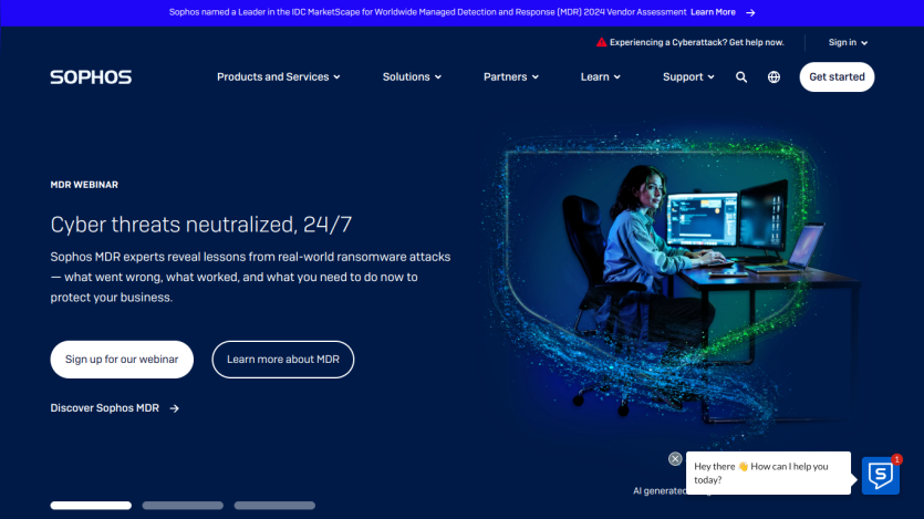 Homepage featuring cybersecurity solutions with a focus on 24/7 threat neutralization.
