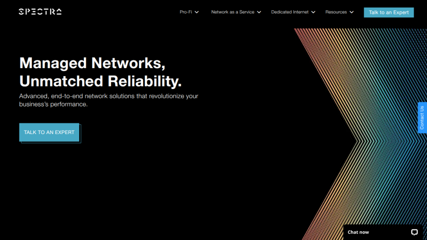 Spectra website offering managed network solutions with a call to talk to an expert