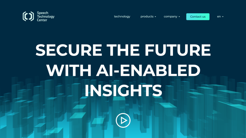 Homepage featuring the text 'Secure the future with AI-enabled insights' and a play button.
