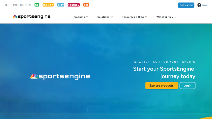 Homepage of SportsEngine featuring a call to action to start a journey in youth sports.