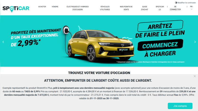 Spoticar homepage with three black cars, navigation menu, and Black Weeks promotional banner