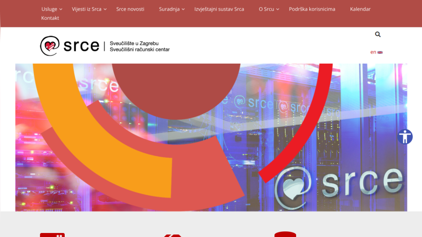 Homepage of SRCE featuring colorful graphics and the logo prominently displayed.
