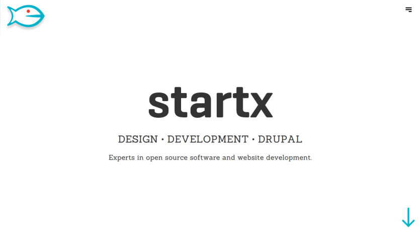 Startx website homepage with design, development, Drupal expertise and open source software focus