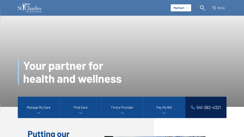 Website header with logo, search bar, contact number, and navigation menu; hero section with slogan and service categories
