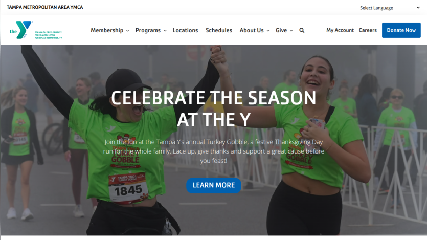 Tampa YMCA promoting annual Turkey Gobble Thanksgiving Day run with joyful runners and call to action