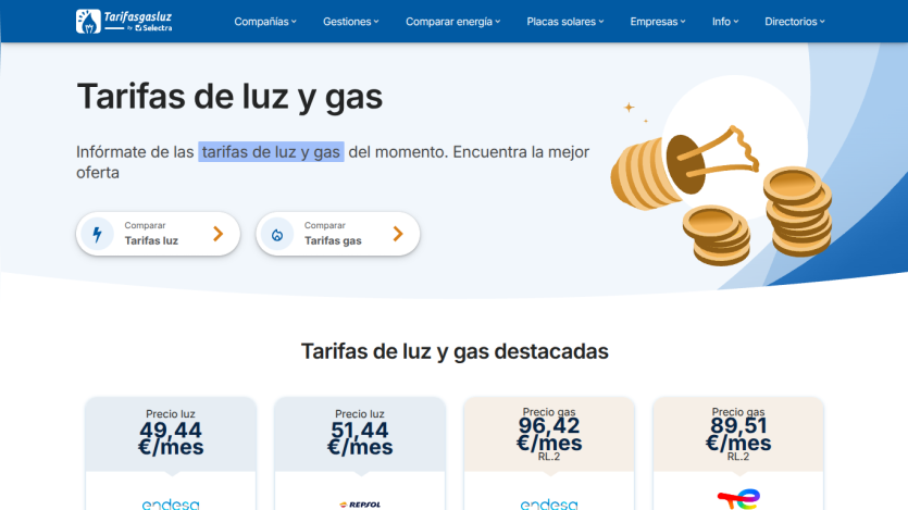 Comparison site for electricity and gas rates showing current offers and prices from different companies