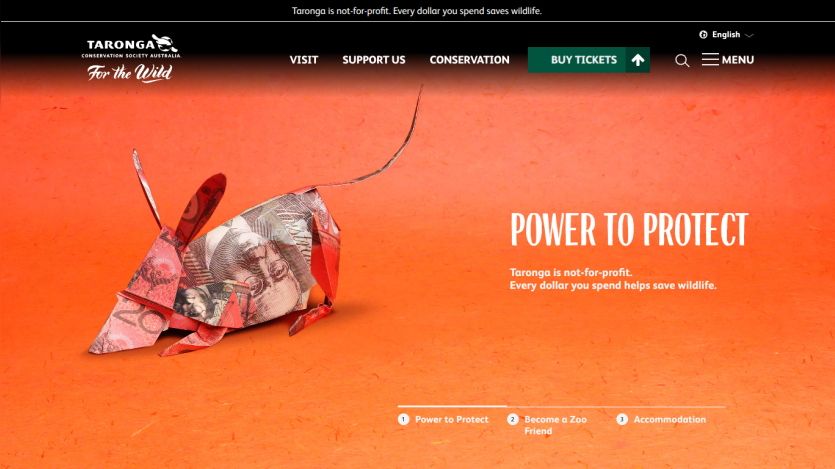 Homepage featuring a colorful origami mouse with the text 'POWER TO PROTECT'.