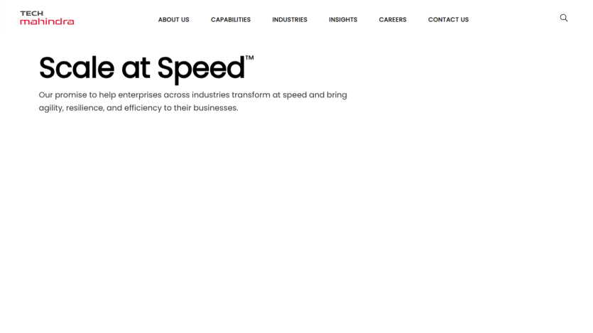Homepage featuring 'Scale at Speed' tagline and company promise.