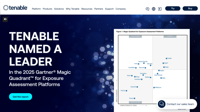 Tenable named a leader in 2025 Gartner Magic Quadrant for Exposure Assessment Platforms with a call to action to get the report