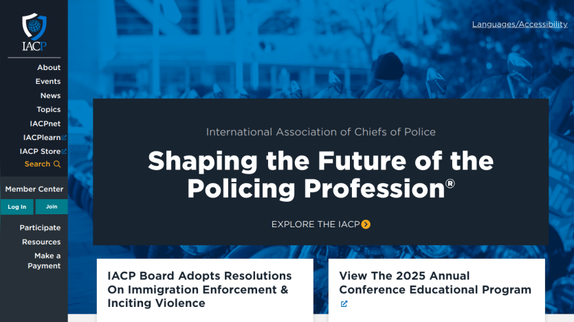 Homepage of the International Association of Chiefs of Police with a focus on policing profession initiatives.