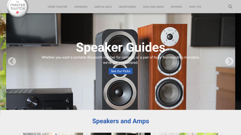 Speaker guides homepage with navigation menu and call to action button for speaker picks