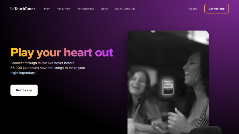 Homepage promoting music app with call to action and engaging visuals.