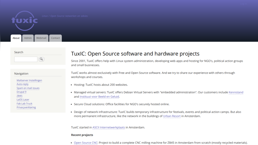 TuxIC offers Linux system administration, web app development, and hosting for NGOs and small businesses with open source projects and recent initiatives.
