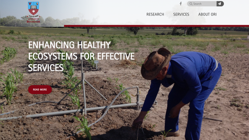 Website promoting healthy ecosystems with a person working in a field.