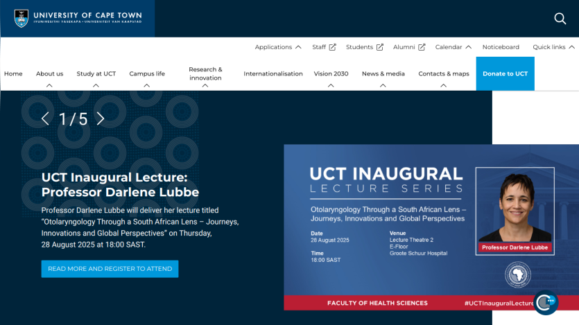 UCT Inaugural Lecture series featuring Professor Darlene Lubbe with event details.