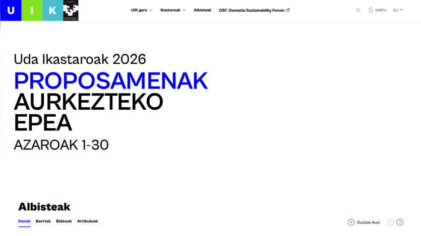 UIK website showing summer courses 2026 proposal submission deadline from November 1 to 30 with news section below.