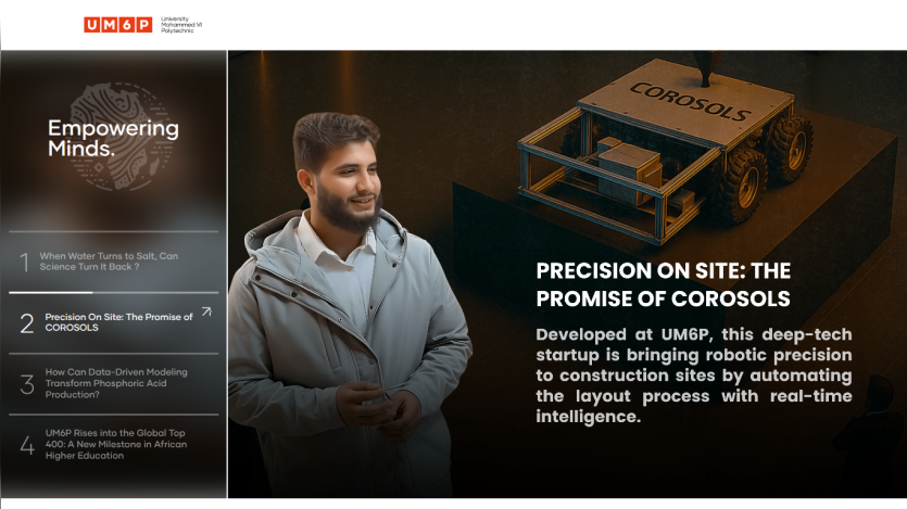 Homepage hero with headline 'Empowering Minds' and feature on precision site technology for Corosols by UMP