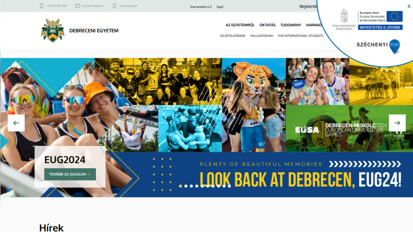 Debrecen's tourism website showcasing events and memories with vibrant images and text.