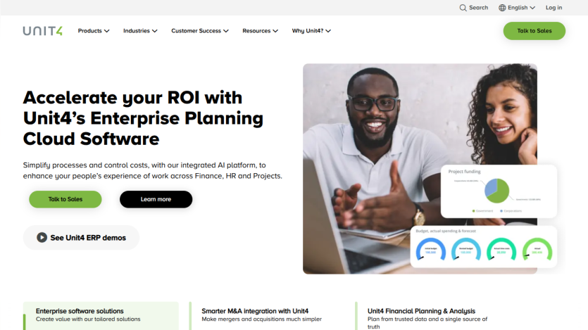 Homepage promoting Unit4's Enterprise Planning Cloud Software with a call to action.