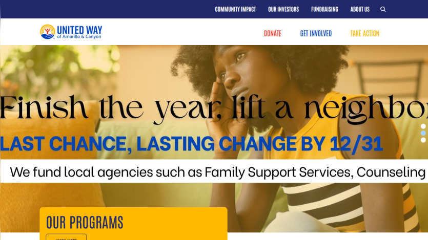 Homepage header with navigation menu and hero section featuring a promotional banner and call-to-action button