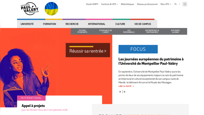University website featuring a focus on European heritage journalism with a prominent call to action.