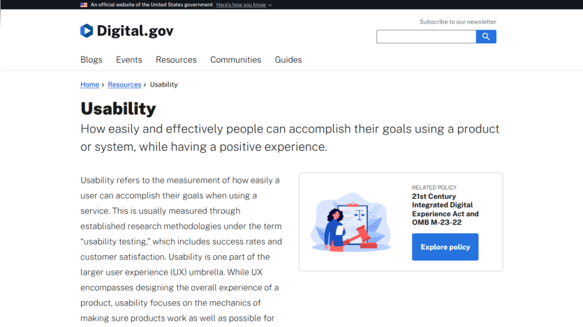 Usability section explaining how effectively users can achieve goals with a product.