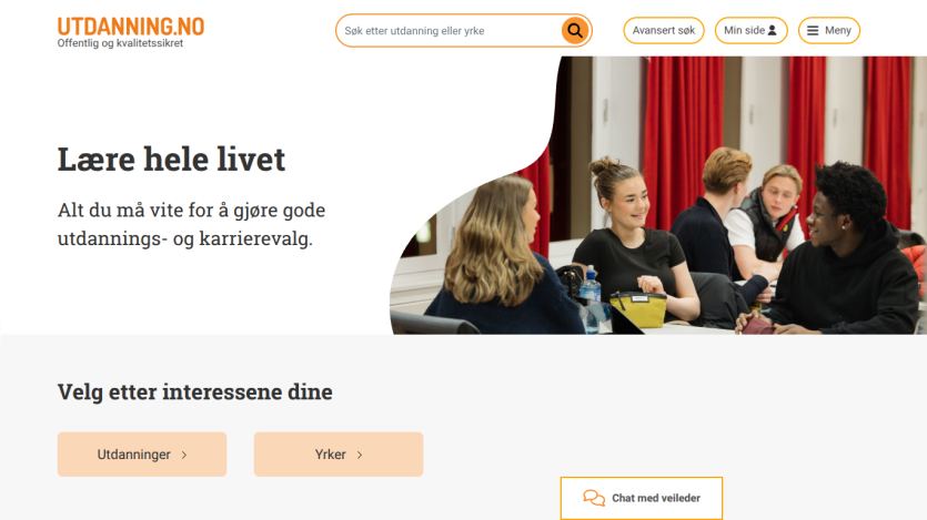 Education website with search bar, headline about lifelong learning, and options to choose education or careers