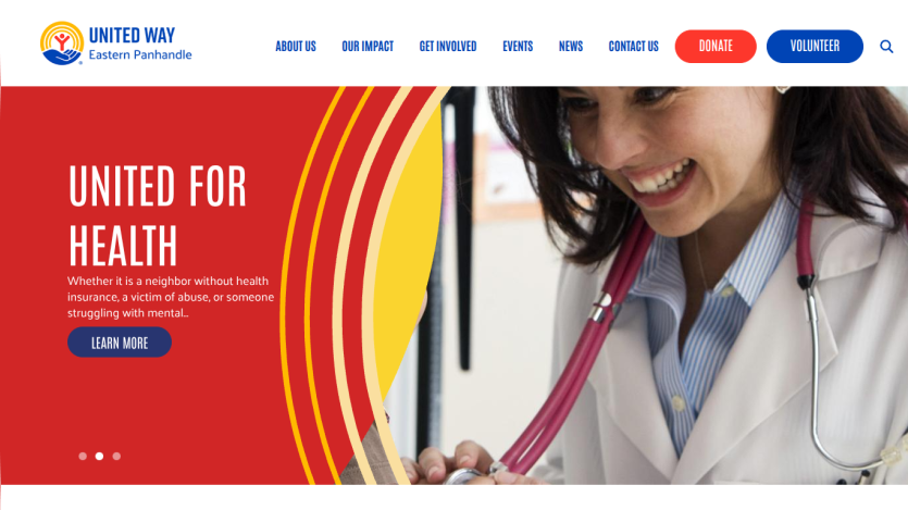 Homepage header with navigation menu and hero section featuring a promotional banner and call-to-action button