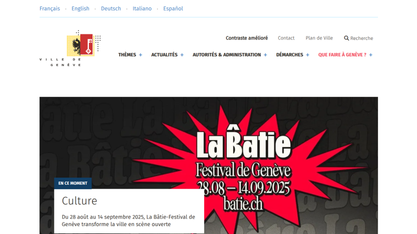 La Bâtie Festival de Genève banner with dates and cultural event information.
