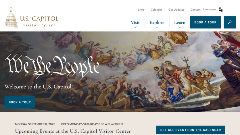 Welcome message and navigation for the U.S. Capitol Visitor Center website.