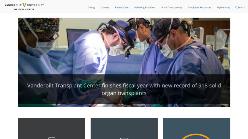Vanderbilt Transplant Center announces record of 918 solid organ transplants.