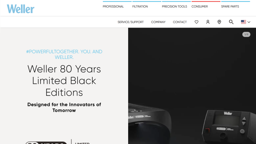 Weller homepage showcasing 80 Years Limited Black Editions with navigation menu and product images