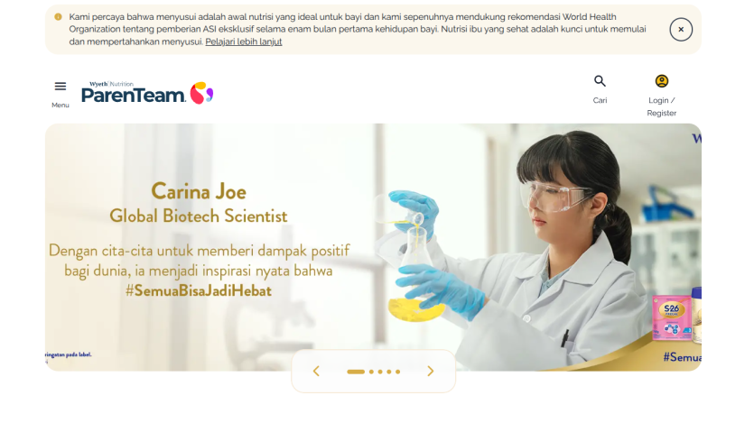 Parenting site hero featuring Carina Joe, Global Biotech Scientist, promoting positive impact and inspiration