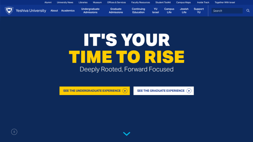 Homepage of a university featuring a motivational message and navigation options.