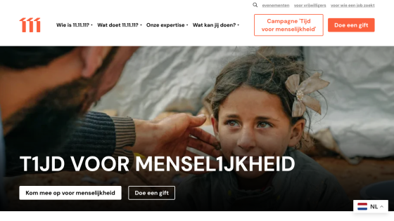 Charity campaign homepage with a child and adult, call to action for humanity and donations