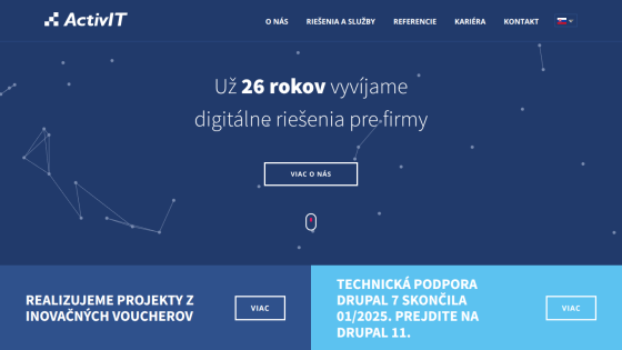 ActivIT website highlighting 26 years of developing digital solutions for companies with navigation and project info
