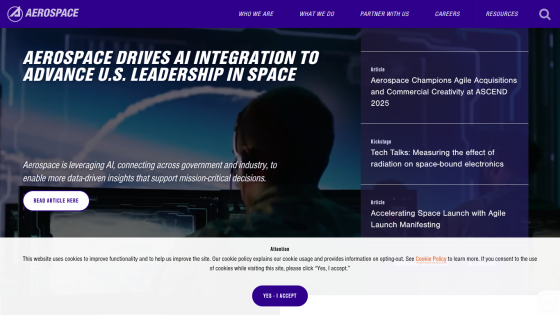 Aerospace company promoting AI integration for U.S. leadership in space with key articles listed.