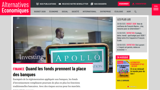 Article on finance discussing funds replacing banks, featuring a prominent image and headline.