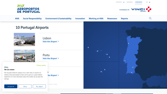 Overview of 10 Portugal airports with Lisbon and Porto highlighted.