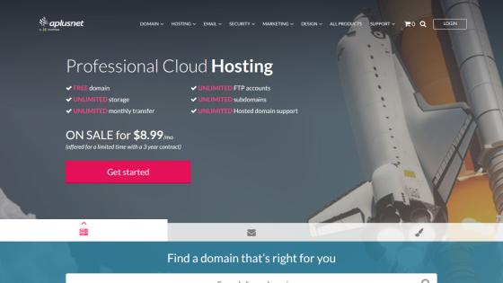 Cloud hosting service promotion with pricing and call to action button.