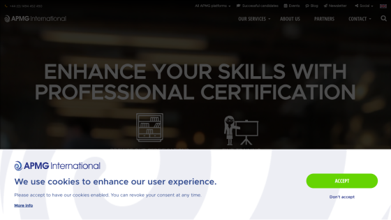 Website header with navigation and hero section promoting professional certification skills enhancement
