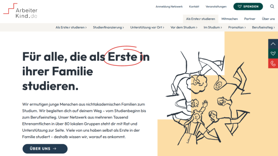 Website encouraging young people from non-academic families to study, offering support from study start to career entry